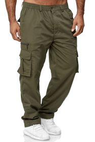 Men's Casual Multi-pocket Loose Straight Cargo Pants (Option: Army green-XL)